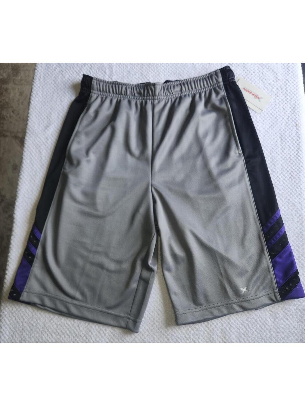 Xersion youth Gray with Black/Blue Stripe Activity Shorts NWT Size L (10/12)
